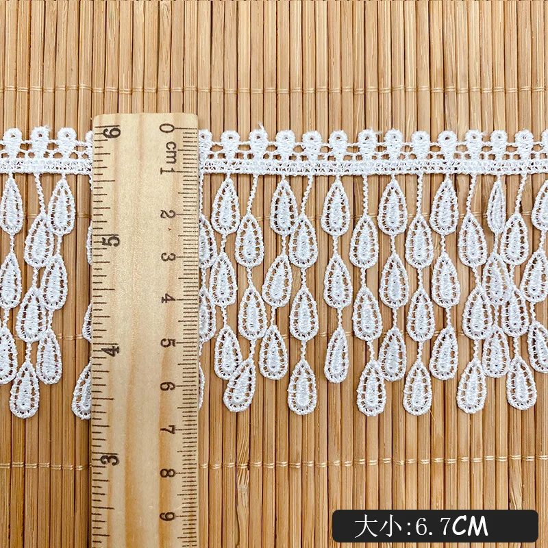 3Yards Lace Trim Sewing Ribbon Unilateral Water Drop Tassel Fringe Milk Silk Garment Curtain Home Furnishings Decorative Diy