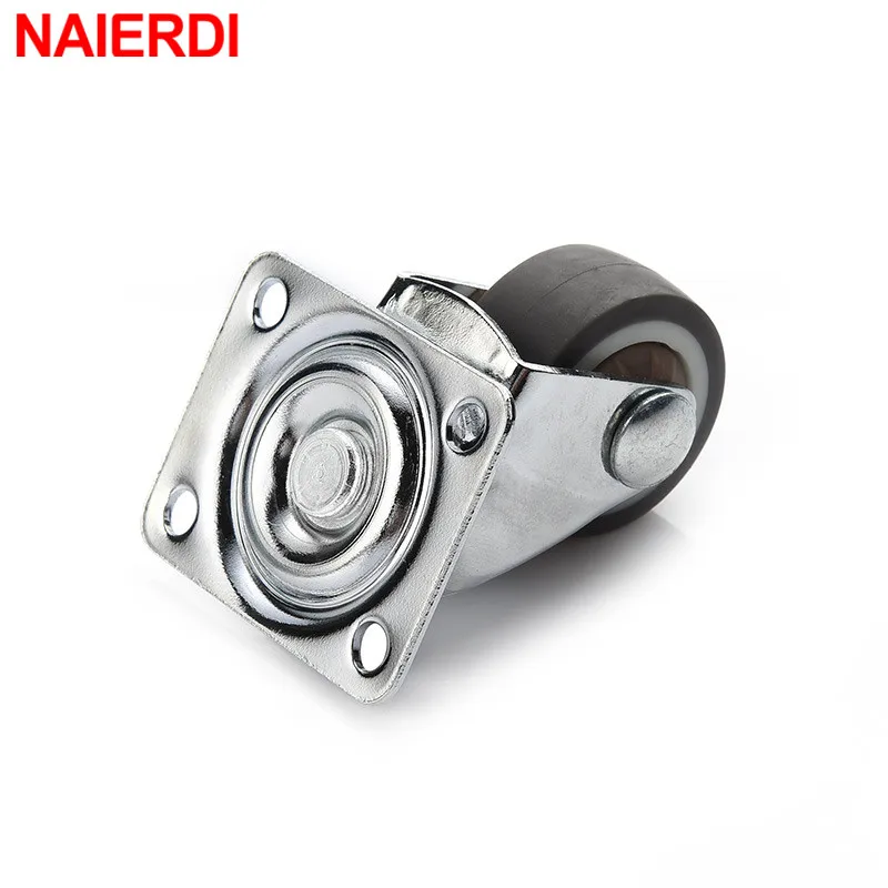 4PCS NAIERDI 1-2inch Furniture Caster Soft Rubber Universal Wheel Swivel Caster Roller Wheel For Platform Trolley Accessory images - 6