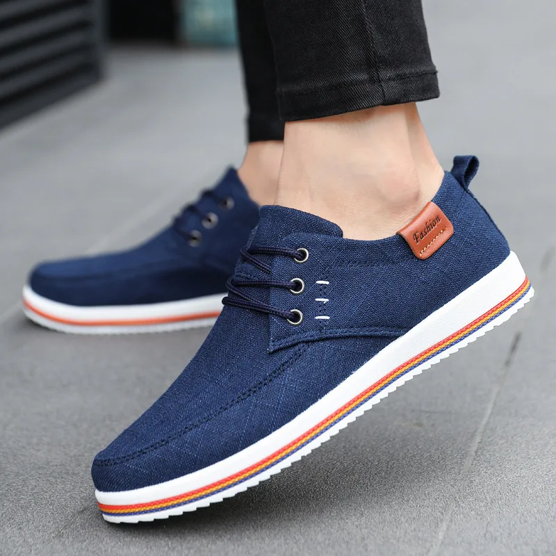 Casual Men Linen Shoes Trendy Vulcanized Flats Lace-up Sneaker Quality Rubber Bottom Male Footwear Large Size 39-47e44