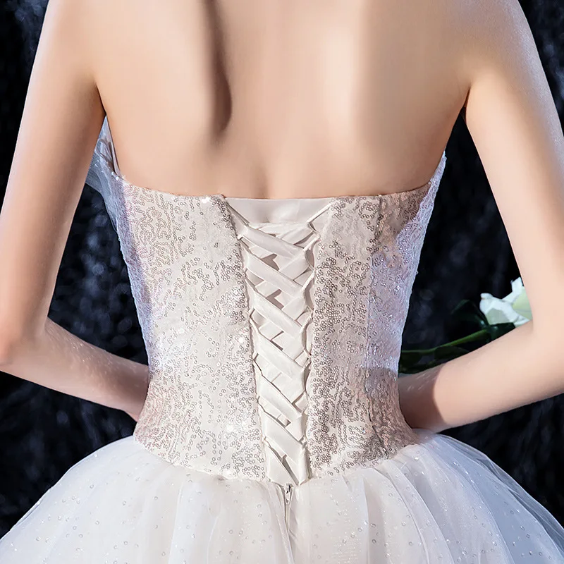 2022 Elegant Strapless Wedding Dress Luxury Lace Embroidery Sequin Wedding Gown Vestido De Noiva With Train Princess Bride Dress