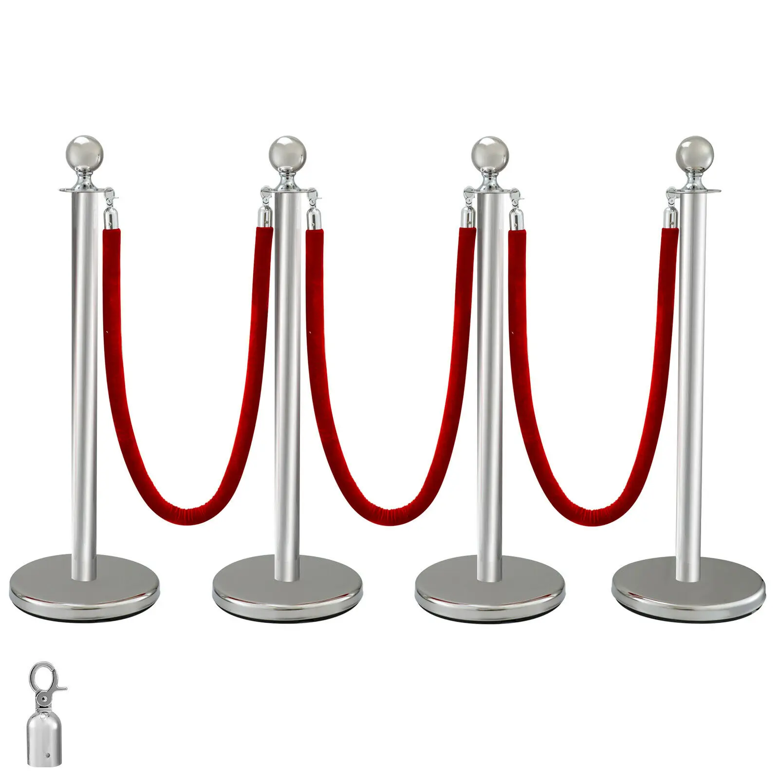 Vevor 38Inch Goud Zilver Staanderpalen Wachtrij Rood Fluwelen Touw Crowd Control Line Barrières Met Stabiele Basis Voor Feestartikelen