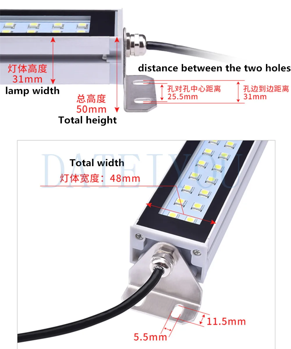 LED CNC Equipment Lighting Waterproof Explosion-Proof Metal Shell Aluminum Alloy Lathe Rectangular Lamp IP 66 220v24V