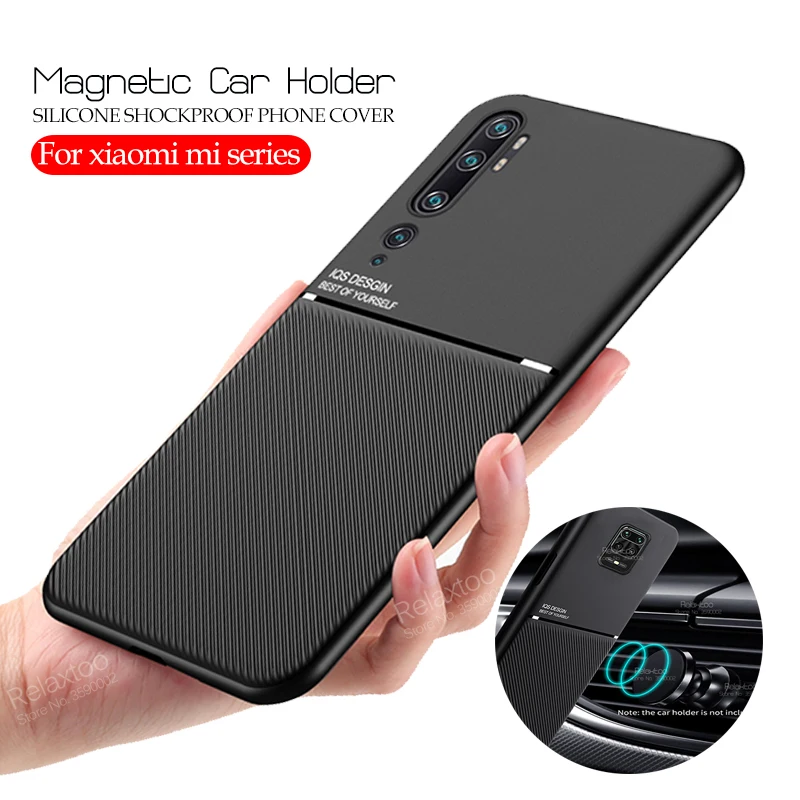 Car Magnetic Holder Case For xiaomi mi 10 lite xiomi xaomi note 10 pro 9 light 9t mi9 se a3 8 phone cover Silicone leather coque