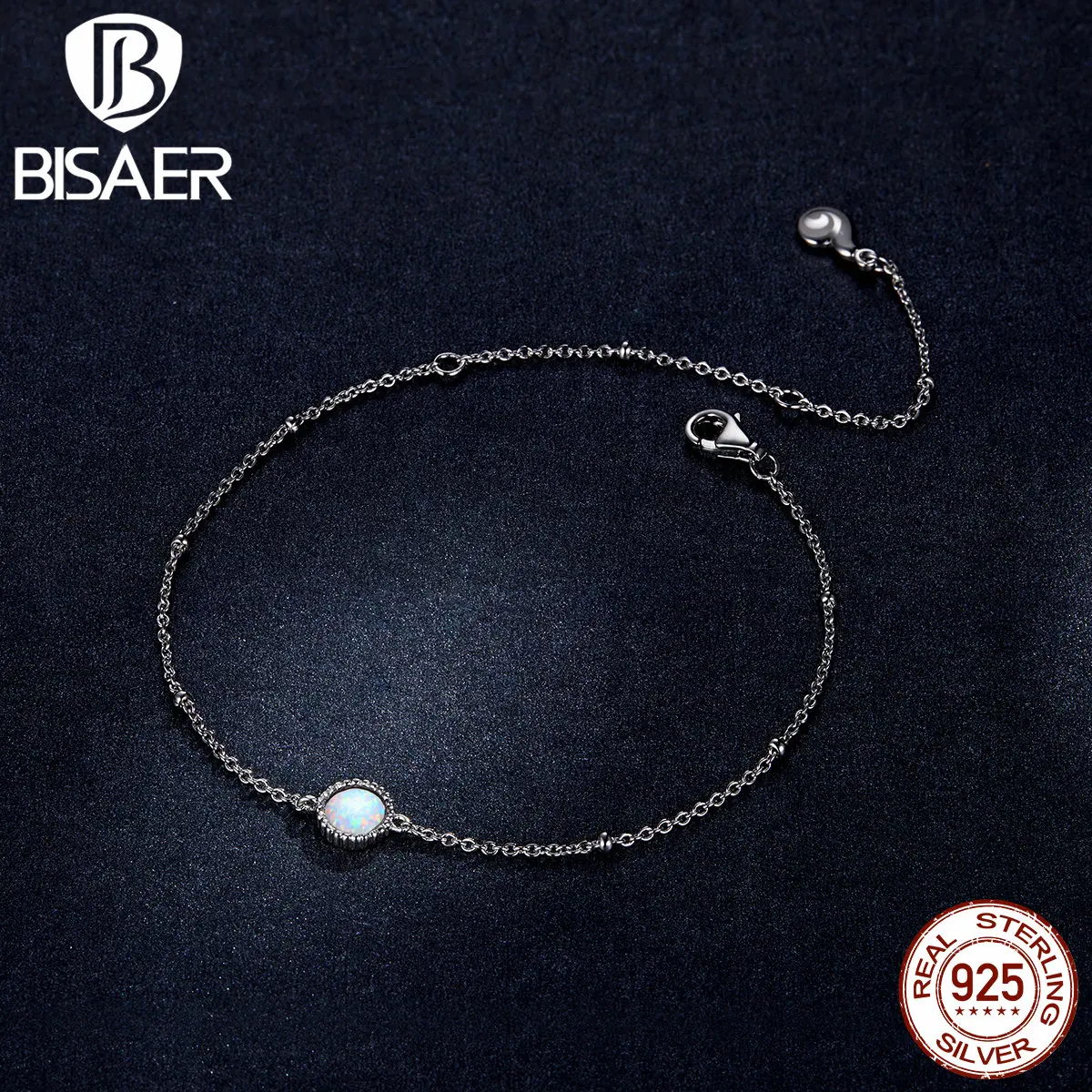 WOSTU Chain Bracelets 100% 925 Sterling Silver Gorgeous Opal Chain Women Bracelets Lobster Clasp Sterling Silver Jewelry FNB054