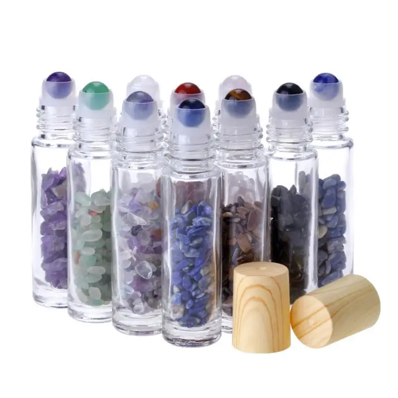 

100Pcs/Lot 10ml Natural Stones Essential Oil Gemstone Roller Ball Bottles Crushed Jade Roll On Vials LX3422