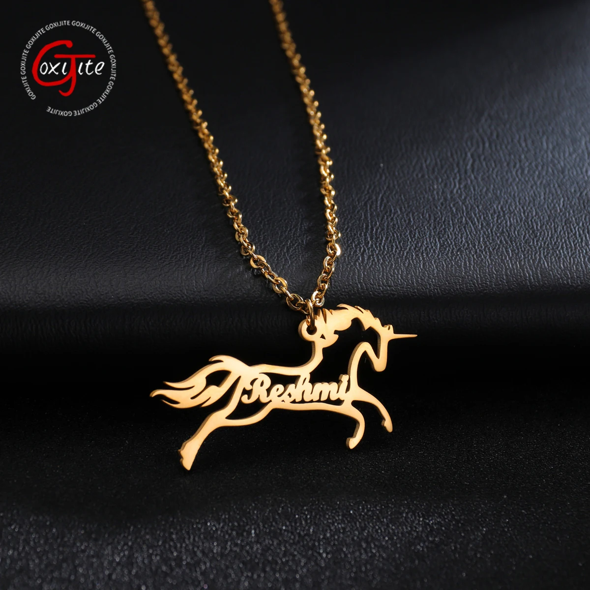 

Goxijite Personalized Hollow Unicorn Name Necklace For Girls Zodiac Horse Stainless Steel Custom Nameplate Necklaces Lovely Gift