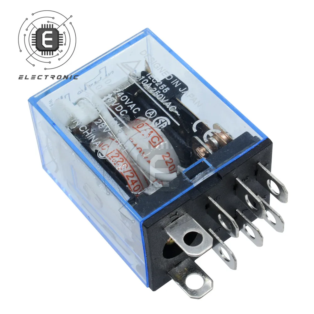 10Pcs Relay LY2NJ DC12V DC24V AC110V AC220V Small Coil Power Relay 10A 8 Pins Coil DPDT With Socket Base