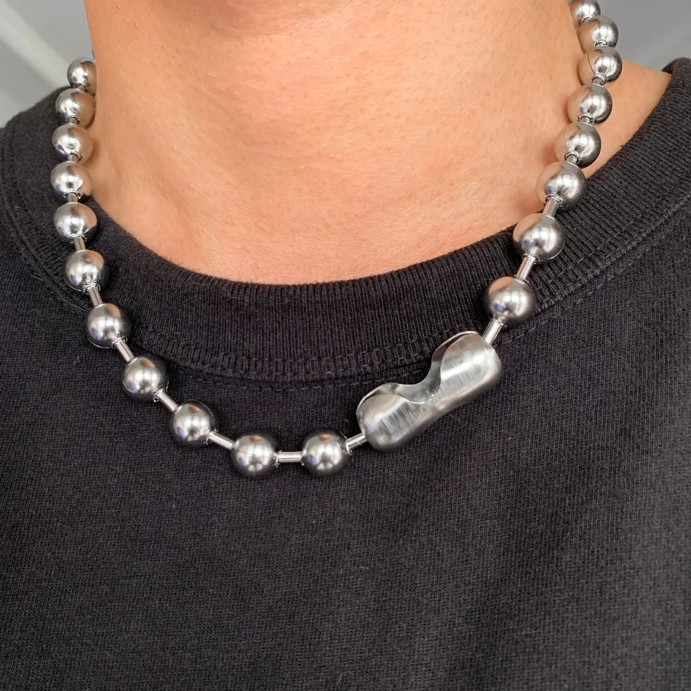 Custom Size 7-40inch 8mm/10mm/12mm Cool Gold Color 316L Stainless Steel Ball Link Chain Necklace Party Gift for Women Men