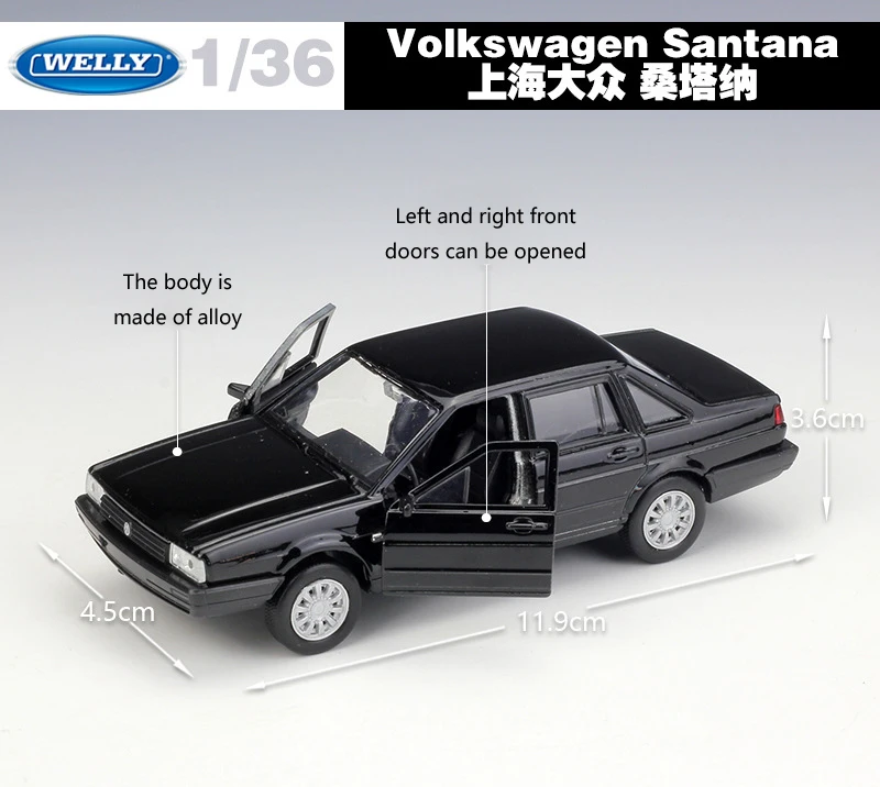 WELLY Diecast 1:36 Car Simulator Classic Pull Back Car Volkswagen SANTANA Model Car Metal Alloy Toy Car For Kids Gift Collection