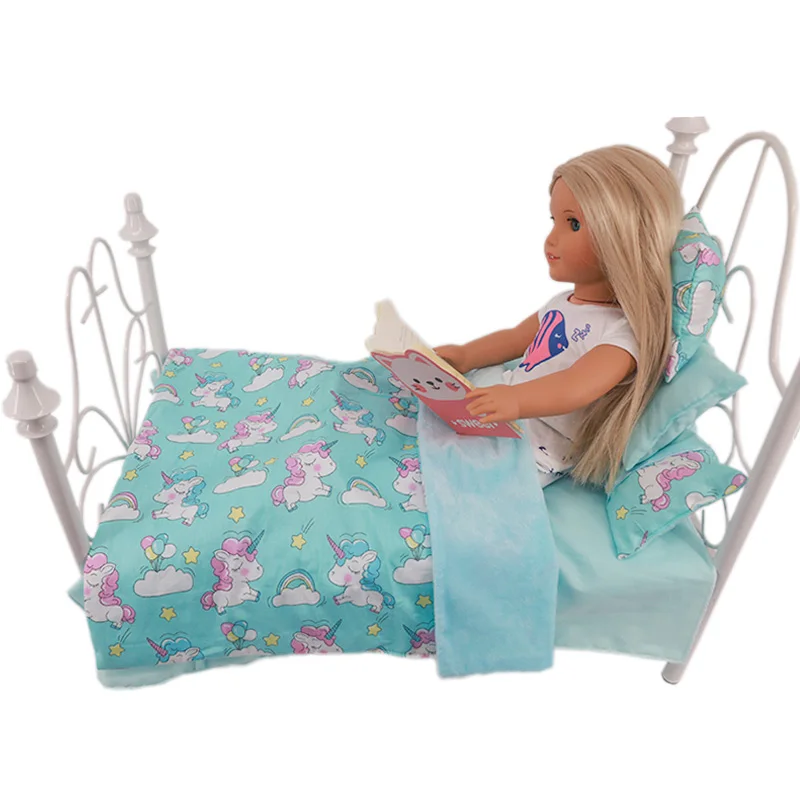 5Pcs/Set Doll Baby Furniture=3 Pillows+1 Quilt Cover+1 Bed Sheet For 18 Inch American&43 CM Reborn New Born Baby Doll Girl`Toy