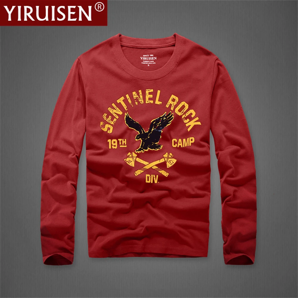 YiRuiSen High Quality 100% Cotton Autumn Mens Long Sleeve Shirt Printing Male Clothing Casual Comfortable Soft Style Top Tees