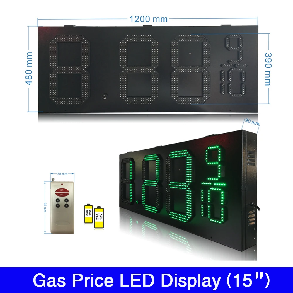 

Custom made 8.88 9/10 Green / white / red / yellow Diesel LED Gas Station Price Signs 15" inch Iron box frame