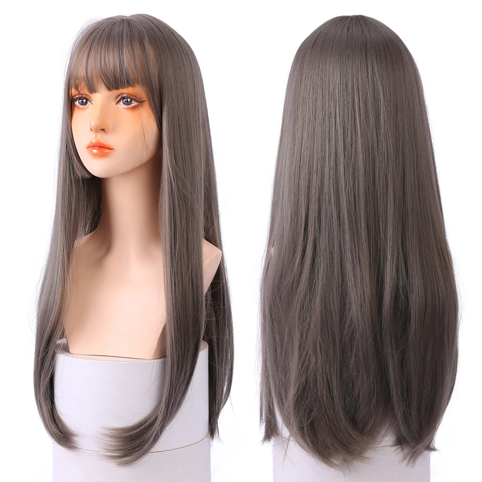 AILIADE Long Straight Synthetic Wigs for Women Black Pink Heat-Resistant Daily Anime Lolita Cosplay Party Wigs