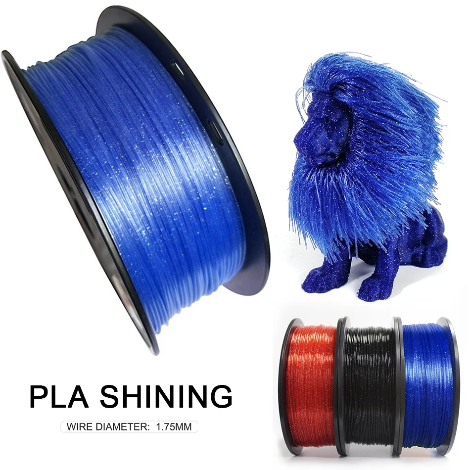 

Glittering PLA 3D Printer Filament Blue Black Red Grey 1.75mm 1kg/500g/250g Sparkle Shining 3D Printing Sublimation Material