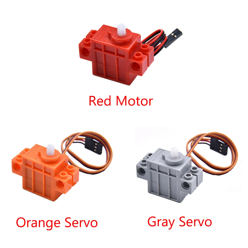 4pcs Programmable Gray Orange Geek Servos / Red Gear Motor with Wire compatible with lego for DIY Electronics Kit Smart Car