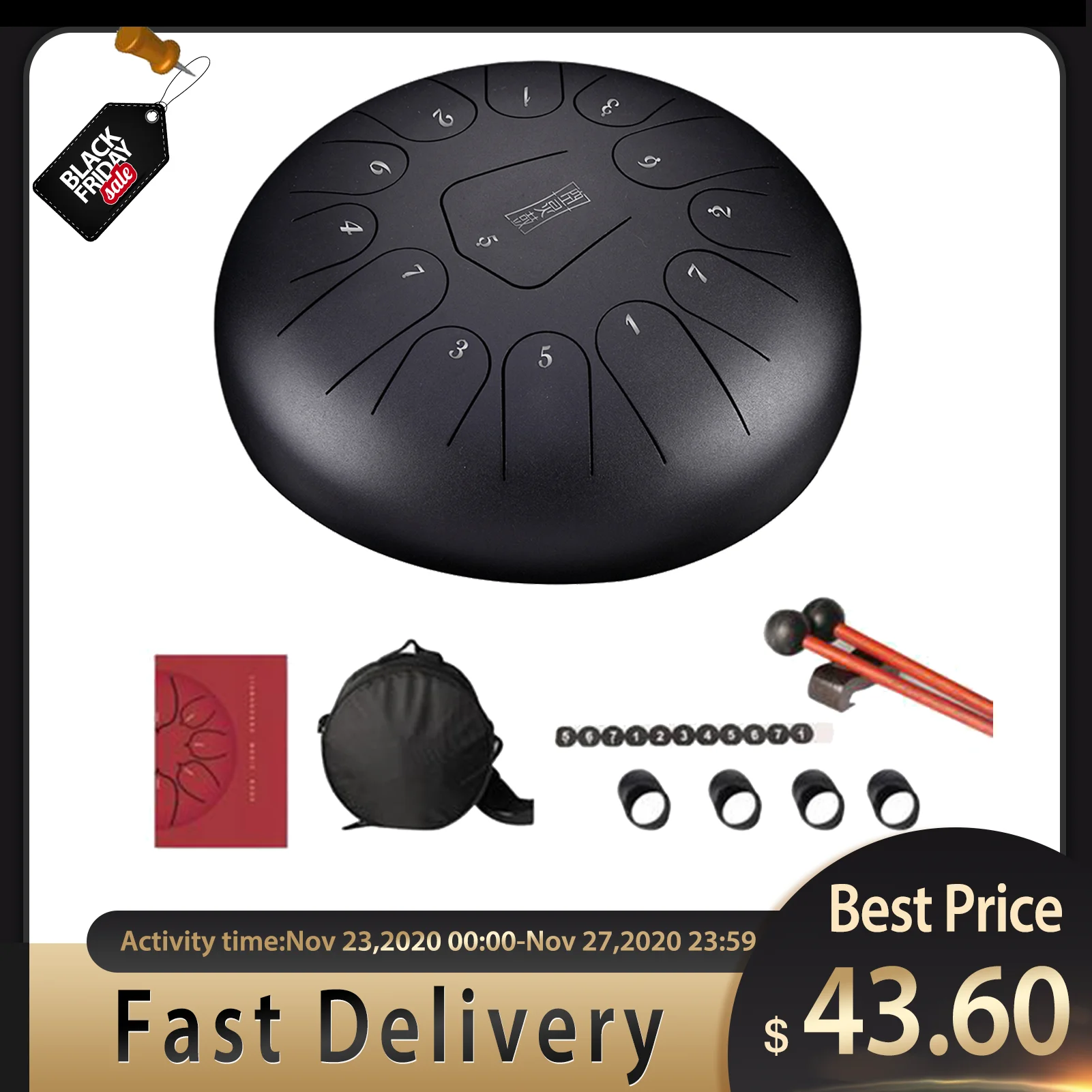 

12 Inch Mini Drum 13 Tone Steel Tongue Drum Handpan Instrument With Padded Drum Bag And A Pair Of Mallets Musical Instruments