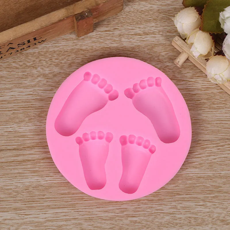 Cute Silicone Baby Foot Mold For Cake Decoration Fondant 3D Feet Mould Moldes De Silicone Baking Pink Cake Decorating Tools