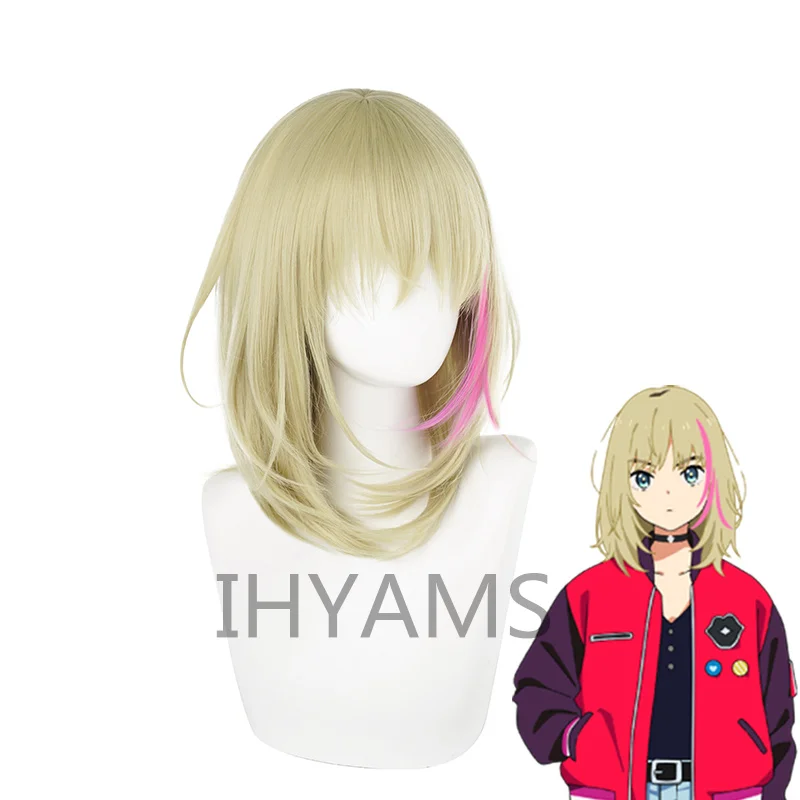 Rika Kawai Cosplay Wig Wonder Egg Priority Cosplay 40cm Long Blonde Highlighted Pink Synthetic Hair Heat Resistant + Wig Cap