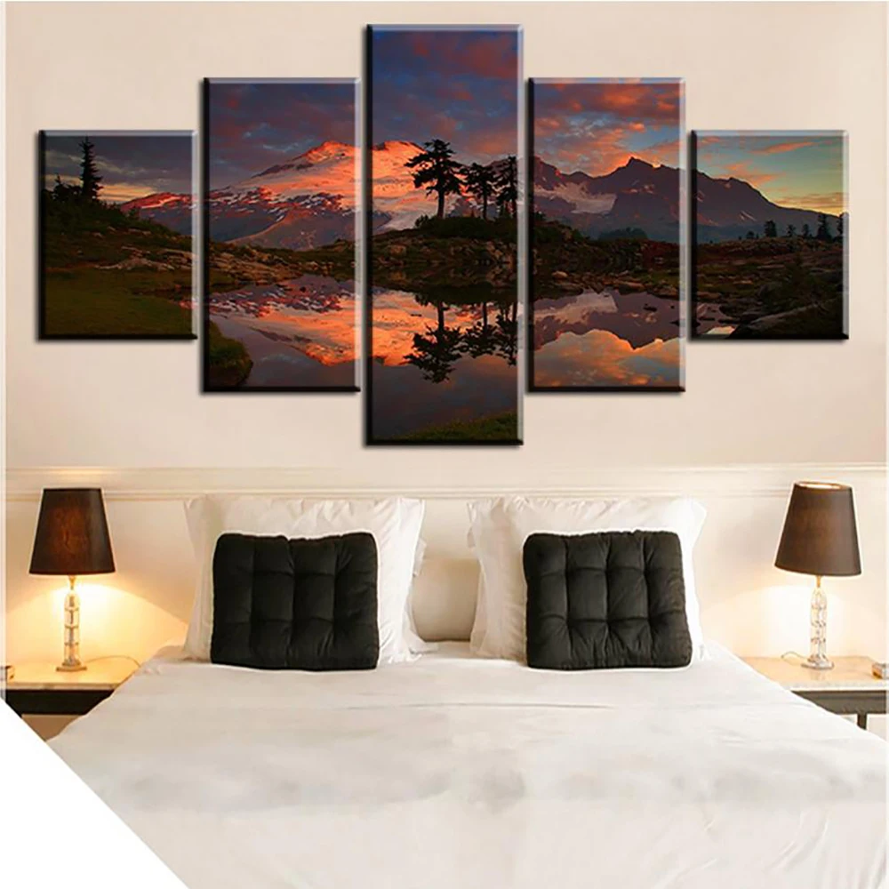 

5 Pieces Wall Art Canvas Painting Sunset Snowy Mountain Landscape Poster Modular Pictures Home Decoration Modern Living Room