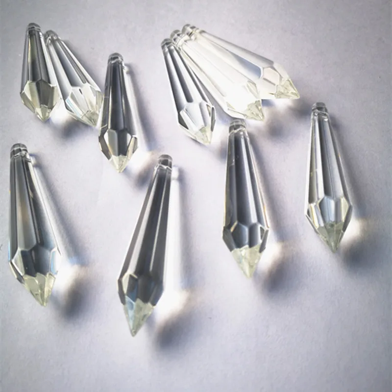 Top Quality 20pcs Clear Crystal Glass Icicle U-drops Chandelier Prisms Parts (Free Jump Rings) 63mm Crystal Curtains Accessories