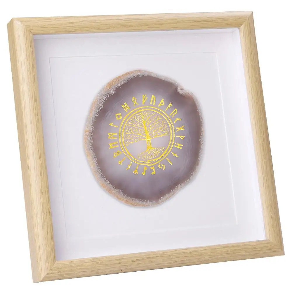 

8.7 inches Framed Agate Slice Wall Art, Natural Agate Geode Engraved Life Tree Picture Frame for Home Office Decoration