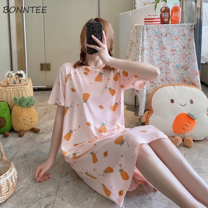 

Nightgowns Women Loose Oversize Simple Cartoon Students Sleepwear Sweet Girls Korean Style Summer Hot Sale New Ulzzang Vintage