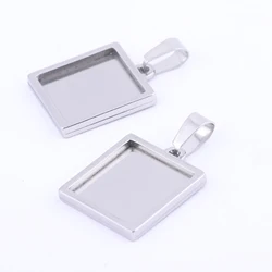 10pcs 10mm 12mm 15mm Square Cabochon Base Setting Stainless Steel Balnk Charm Pendnat Bezel Tray Diy Accessories