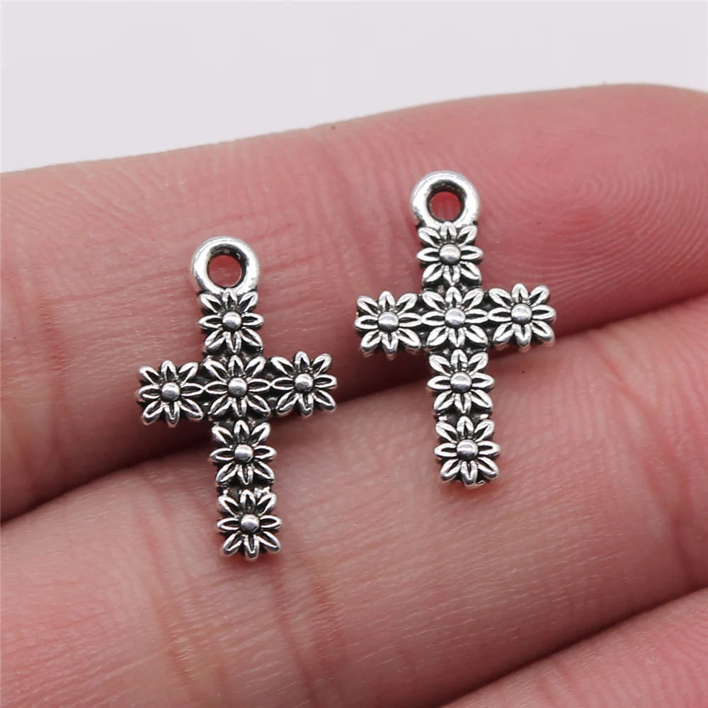 

Wholesale 300pcs/bag 11x18mm Charms Wholesale Flower Cross Antique Silver Color Alloy DIY Jewelry Making Accessories