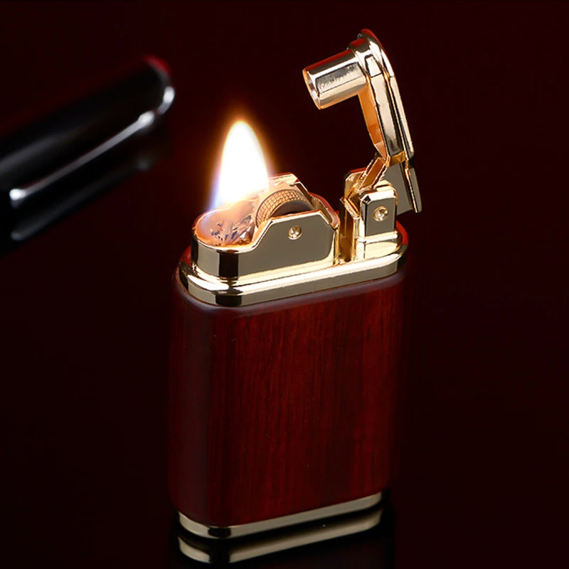 CHIEF-Kerosene Lighter Gear, Grinding Wheel Combined with Sandalwood Body, Retro Gift for Men