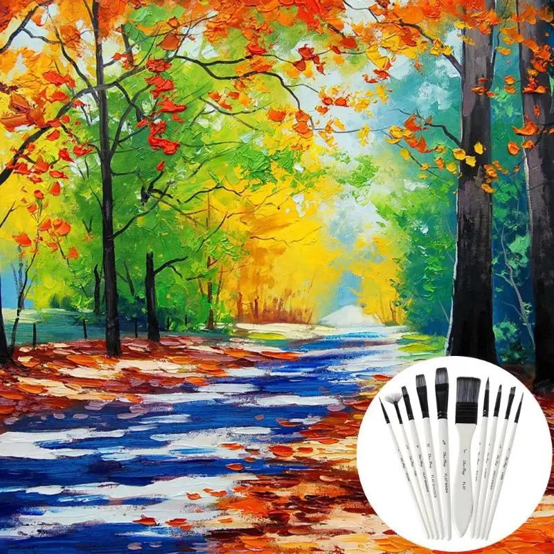 10ชิ้น/เซ็ตสีแปรงไนลอนสีน้ำ Gouache Paintbrushes การจัดเก็บสำหรับภาพวาดผ้าเครื่องมือ