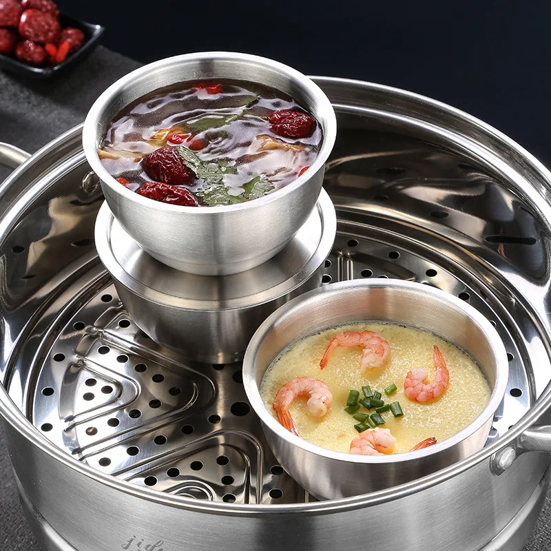 304 Stainless Steel Steamed Egg Bowl With Lids Kitchen Tableware Fruit Salad Dessert Soup Bowl Food Container Rice Noodles Bowl