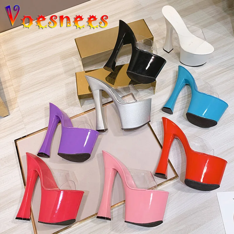 

20CM Summer New Platform Women Slippers Nightclub Dress For Female Open Toe Sandal Transparent PVC Slides Models High Heel Shoes