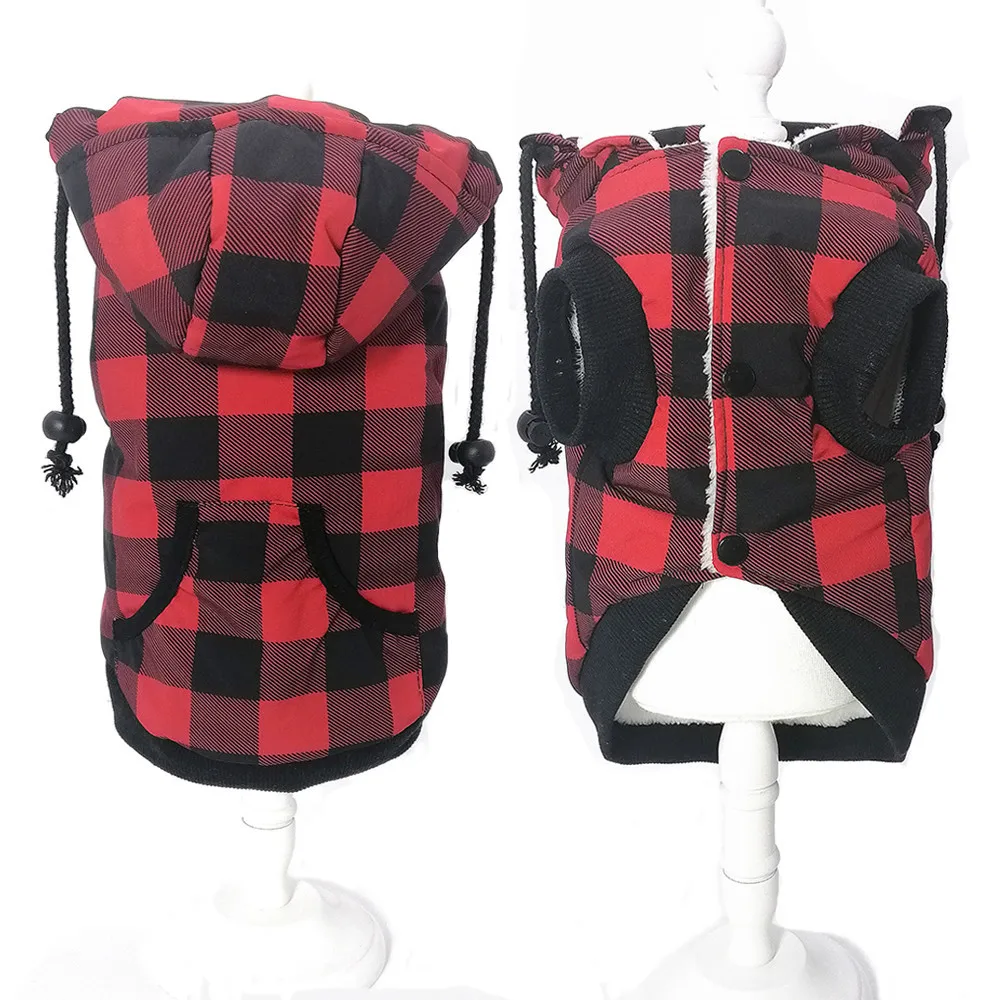 Waterproof Dog Jacket for Small Dogs Winter Warm Hooded Dog Clothes British Plaid Pet Coat with Thick Fleece Lining Puppy Outfit