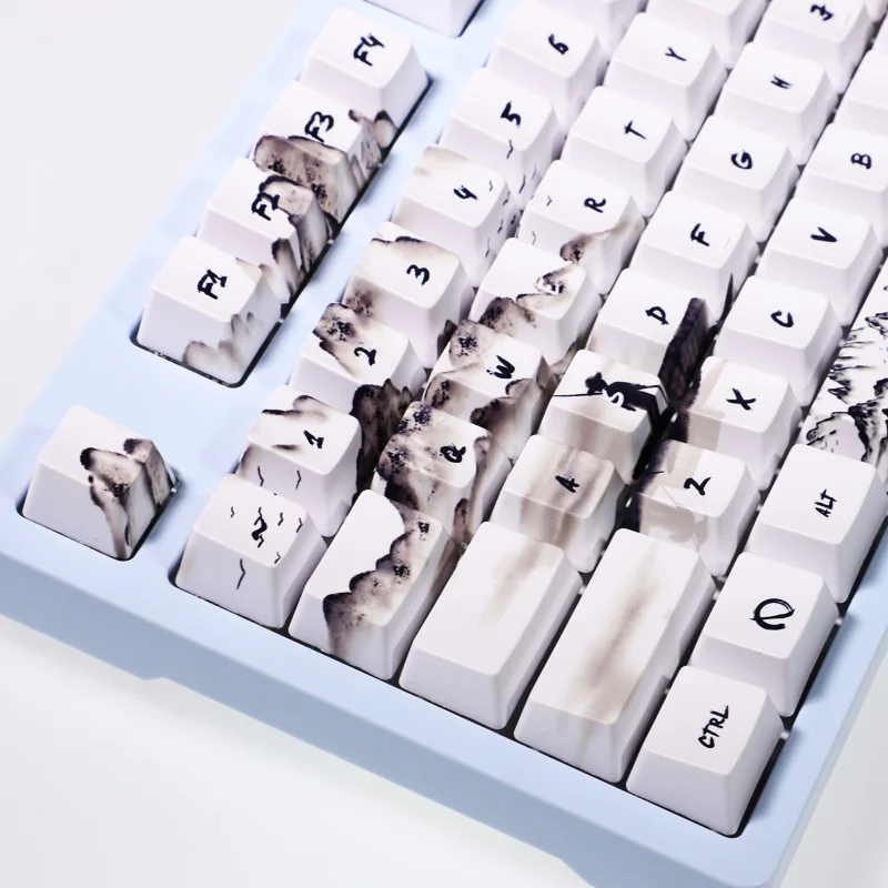 1 Set Chinese Style Ink And Wash Keycaps PBT Dye Sublimation Cherry Profile Key Caps For ANSI Layout Mechanical Keyboard