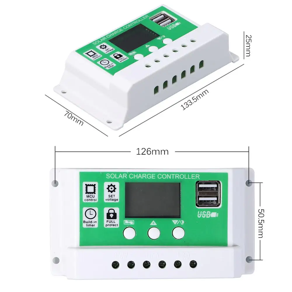 Controlador de carga solar 10a/20a/30a 12v 24v, controle de luz, bateria de lítio, display lcd pwm r, carregador de painel solar usb duplo, novo