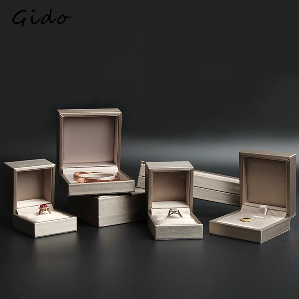 New Satin cloth jewelry box Gold  PU Leather Ring Box  Bracelet Necklace Box Pendant Gift Box For Jewelry Wedding Gift Box