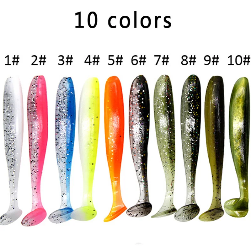 

10Pcs/lot T Tail Sea Bass Lure Fishing Tackle Soft Bait Fishing Sequin Fishing Lure Worm Silicone Bait Artificial Bait Worm 7cm