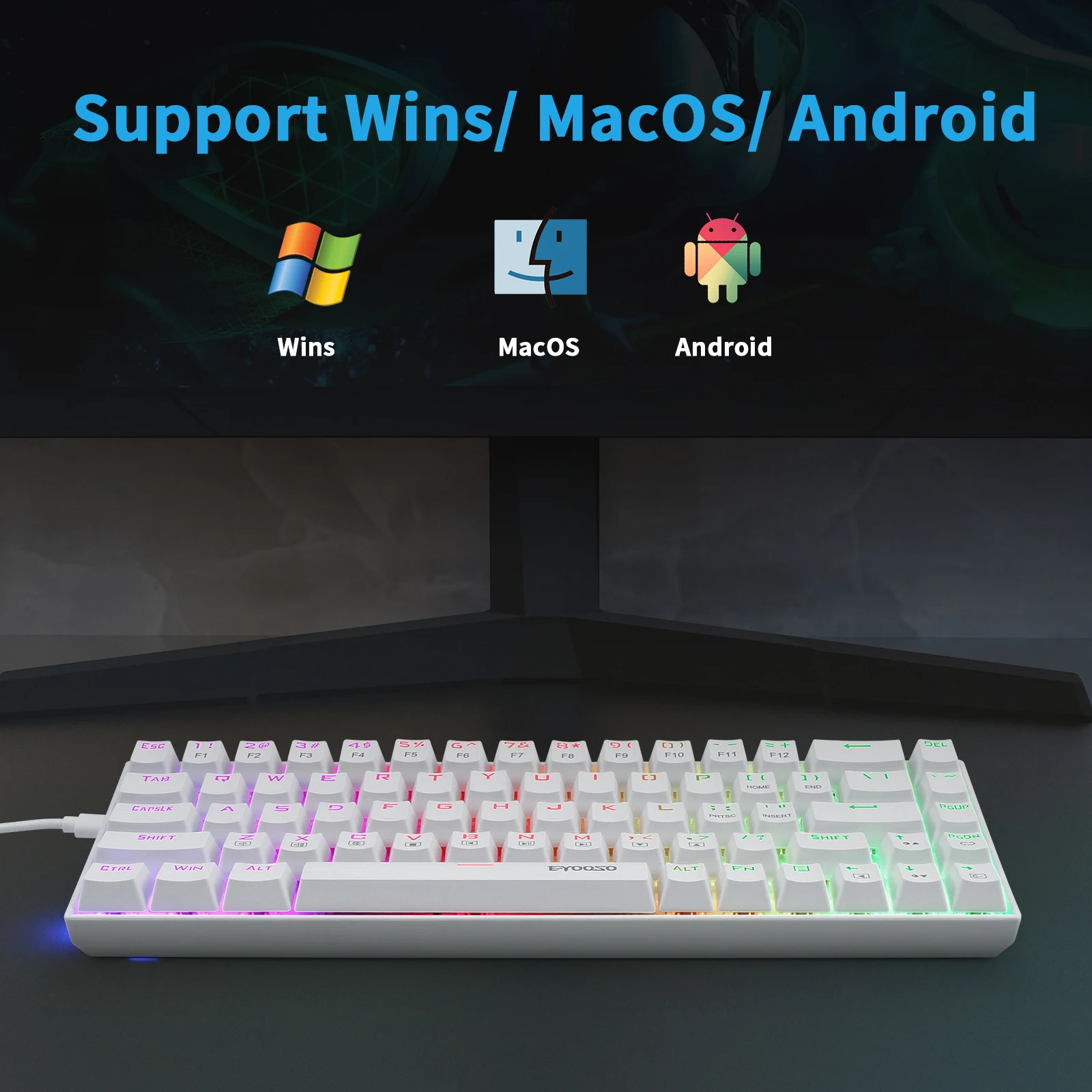 Z-686 60% Mini Mechanical Gaming Keyboard , E-Yooso 68 Keys Wired RGB Backlit Dust-Proof Switch Compact Design for Computer