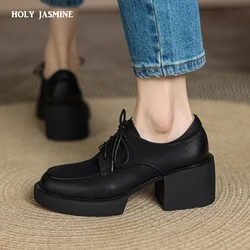 Vintage Genuine Leather Platform Shoes for Women Fashion 2022 Spring/Autumn New Chunky Heels Pumps Night Club Basic Shoes Woman