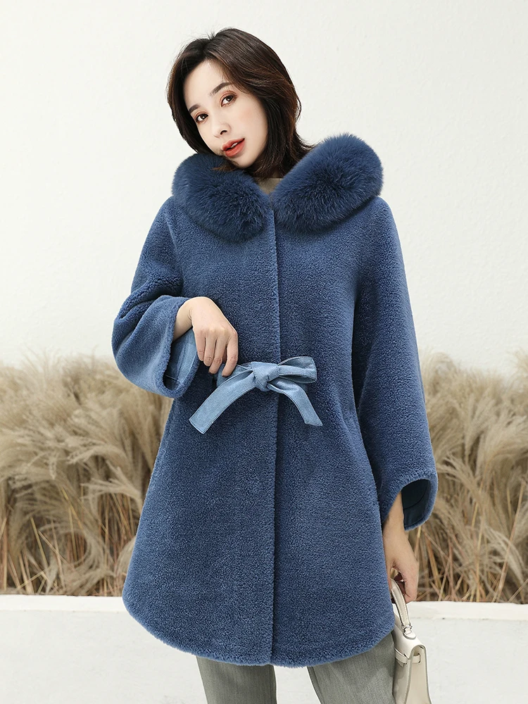 Real Fur Coat 100% Wool Jacket Women Clothes 2020 Fox Fur Collar Sheep Shearing Winter Coat Women Korean Fur Tops 18168 YY2199