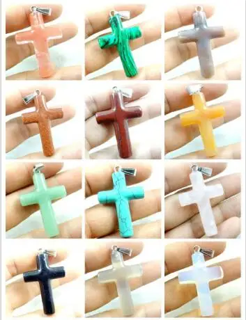 natural stone Quartz crystal Turquoises tiger eye cross charms Pendant for diy Jewelry making necklace Accessories