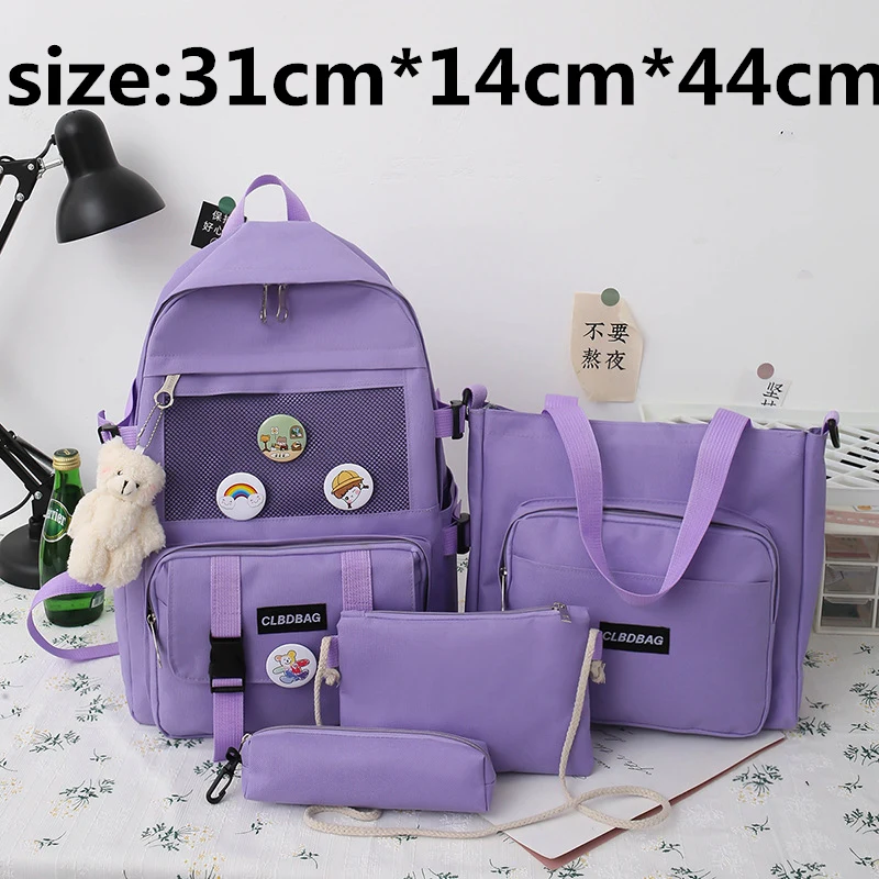 2023 new high-quality canvas schoolbags for teenager girls Korean college style 4 pieces/set women\'s backpacks big School bag