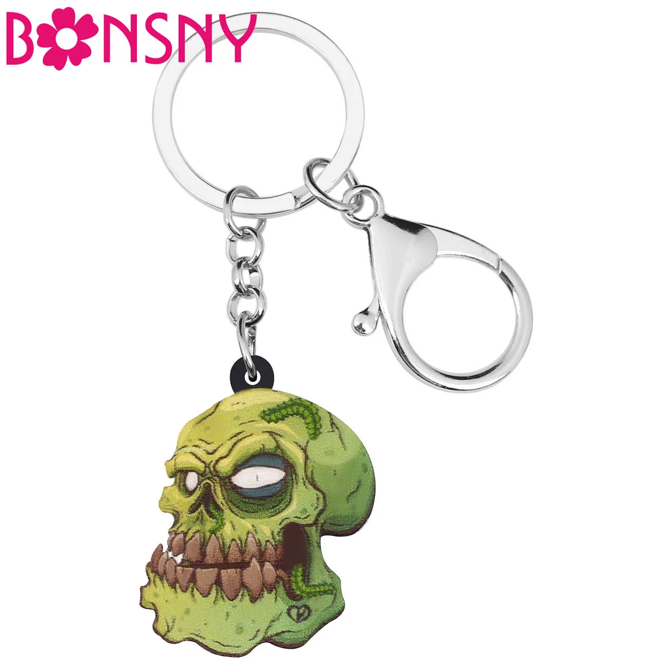 Bonsny Acrylic Halloween Evil Zombie Keychains Unique Big Wristlet Keyring Jewelry For Women Kid Men Fashion Gift Wallet Trinket