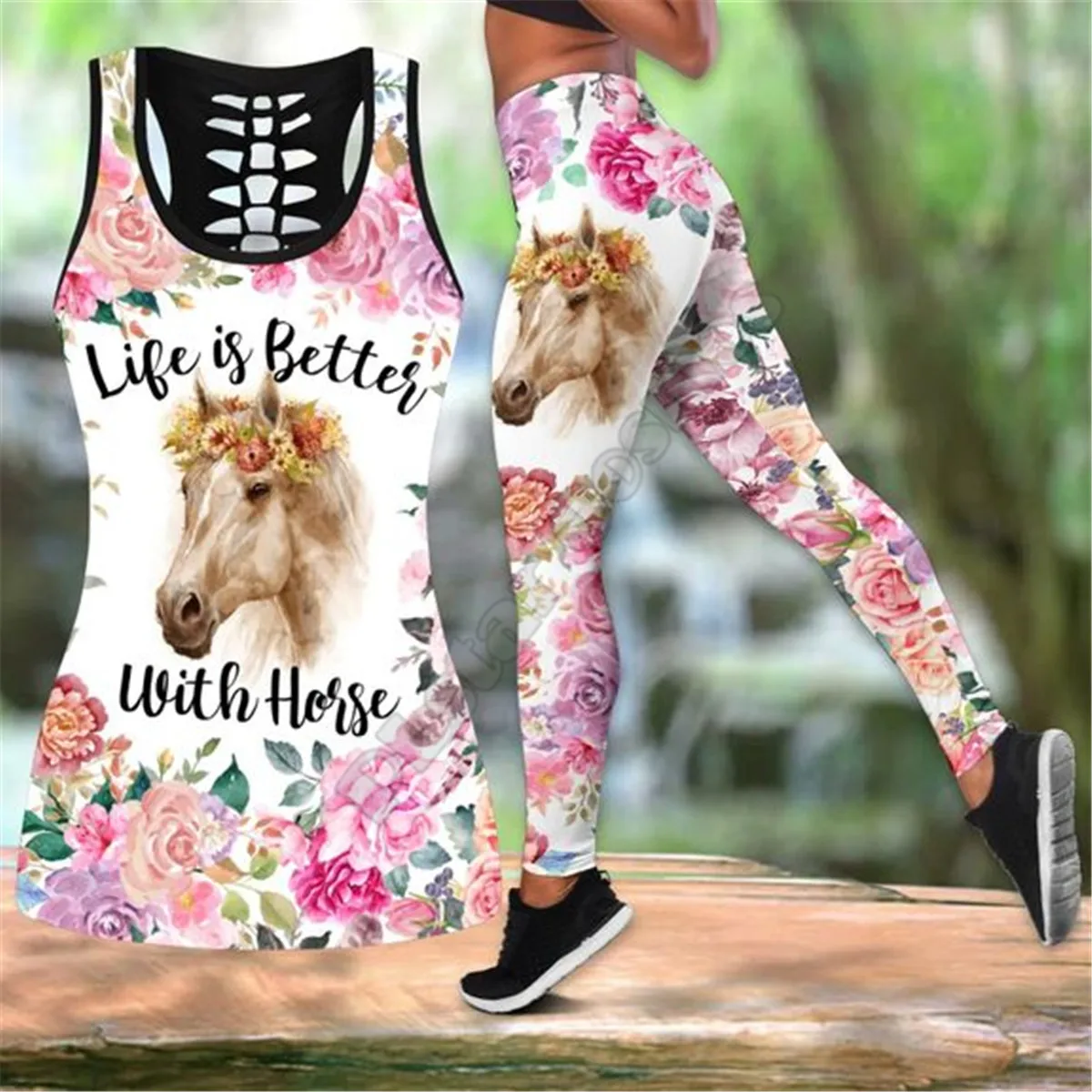 PLstar Cosmos Workout Pants Horse Lady 3D Printed Hollow Out Tank Legging Suit Top sexy Yoga Fitness Soft Legging Women Girl 03