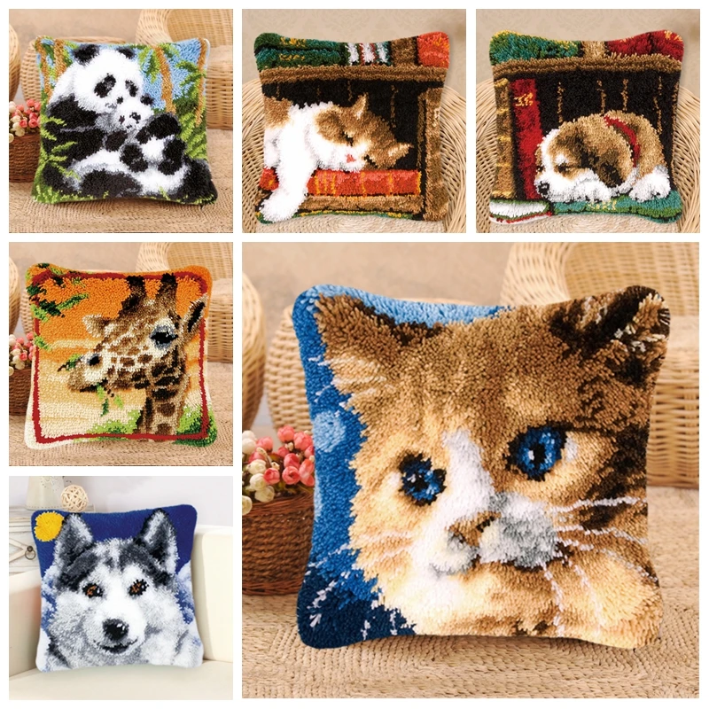 Animal Latch Hook Pillow Kits Foamiran For Needlework Latch Hook Rug Kits Set For Carpet Embroidery Pillow Knooppakket Smyrna