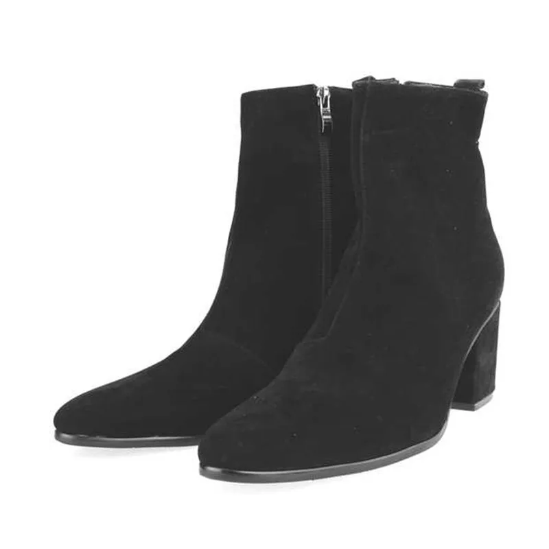 Designer 6cm High Heels Red Black Men Ankle Boots Party Wedding Genuine Leather Italian Dress Shoes Pointed Toe Cowboy Boots
