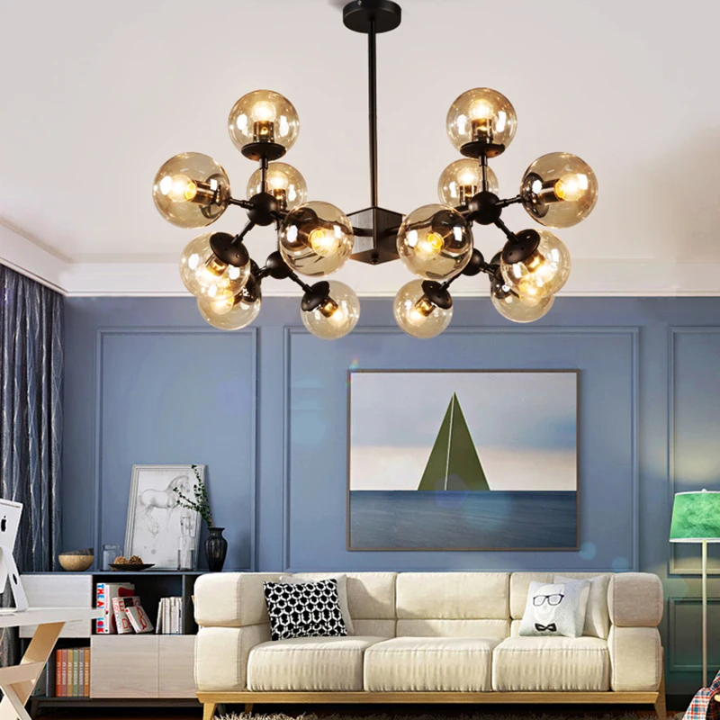 

Nordic Modern Glass Round Ball Chandelier lighting Industrial LOFT Iron lustre Chandeliers Living Room Bedroom Light Fixtures