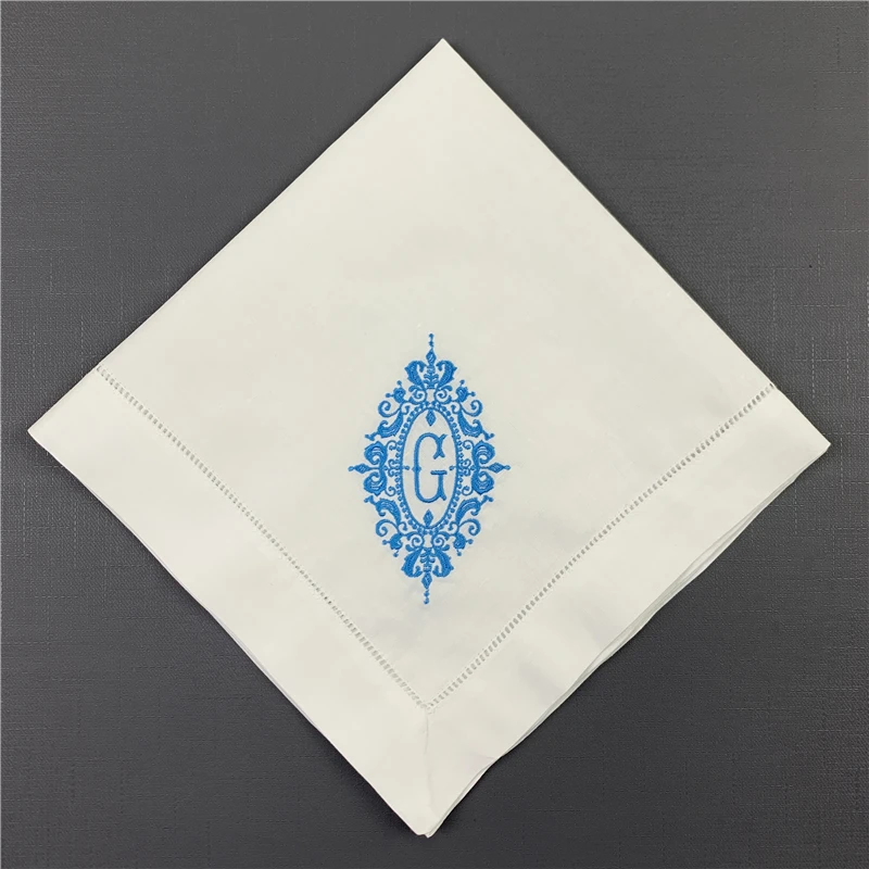 

Set of 12 Excellent Monogrammed Dinner Napkins White Hemstitch Linen Table Napkins 20x20" Ladder Embroidered Initial Tea Napkin