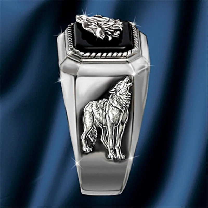 Man's Exquisite Fashion Art  Ring The Call of Wolf Handmade Pure Silver  Raised Relief   Jewelry Gift