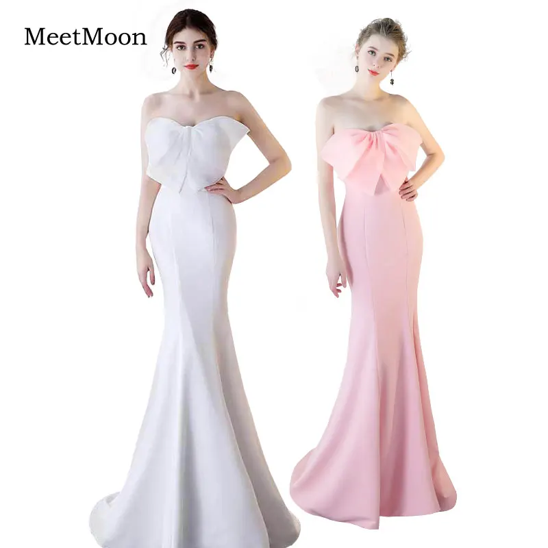 

MeetMoon Chic Bridal Destination Wedding Dress Bowknot Mermaid Pink Long Reception Dresses Lightweight engagement Party Gown